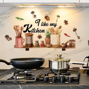 Kitchen Utensil Graphic Decorative Wall Decal, 1 Set DIY Removable Self-Adhesive Wall Sticker, Art Mural Decor for Kitchen Home Decoration