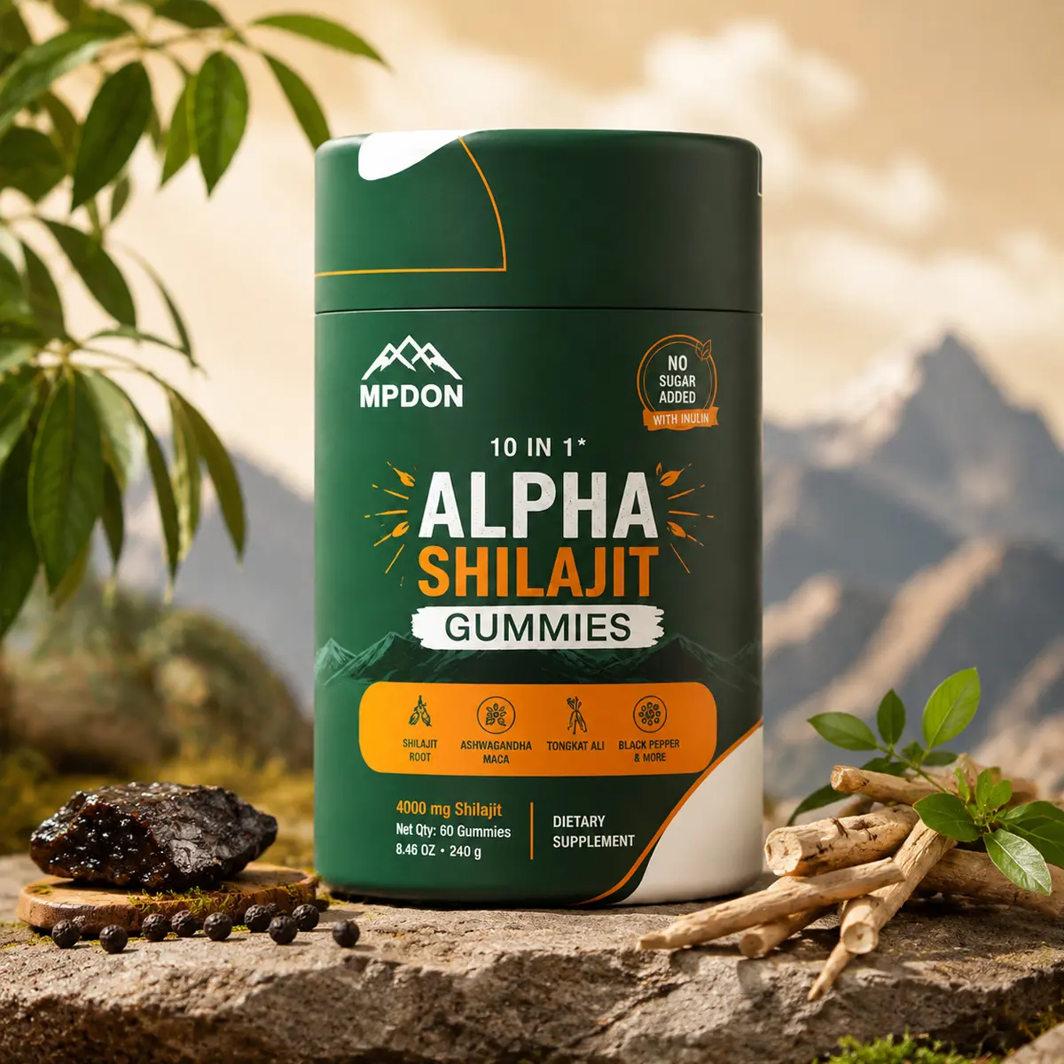 Herbal Shilajit Gummies | 10-in-1 Botanical Complex | 4000 mg per Serving | Sugar-Free | Vegan Formula | 60 Gummies