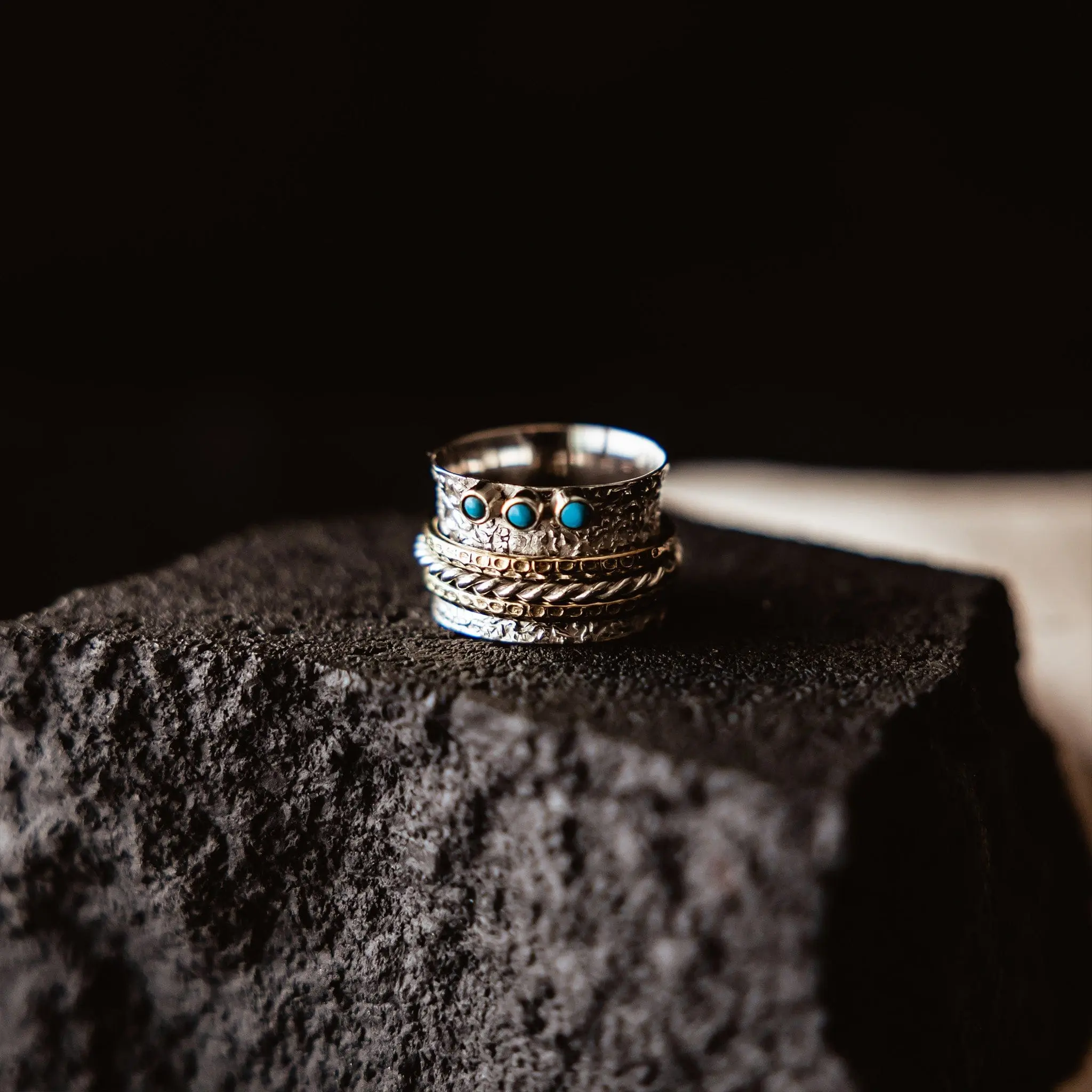 3 Stone Turquoise Spinner Ring