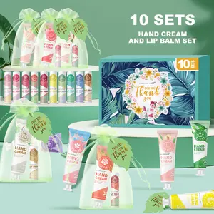 10pcs/Box Hand Cream & Lip Balm Gift Set with Natural Style Green Bag and Card Perfect for Weddings Christmas Thanksgiving and Holidays Body Care Skin Repair