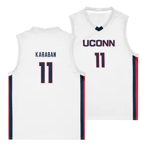 UConn Karaban #11 White Basketball Jersey, Huskies NCAA College Basketball Shirt, Men’s Game Day Jersey, Sports Fan Apparel Gift