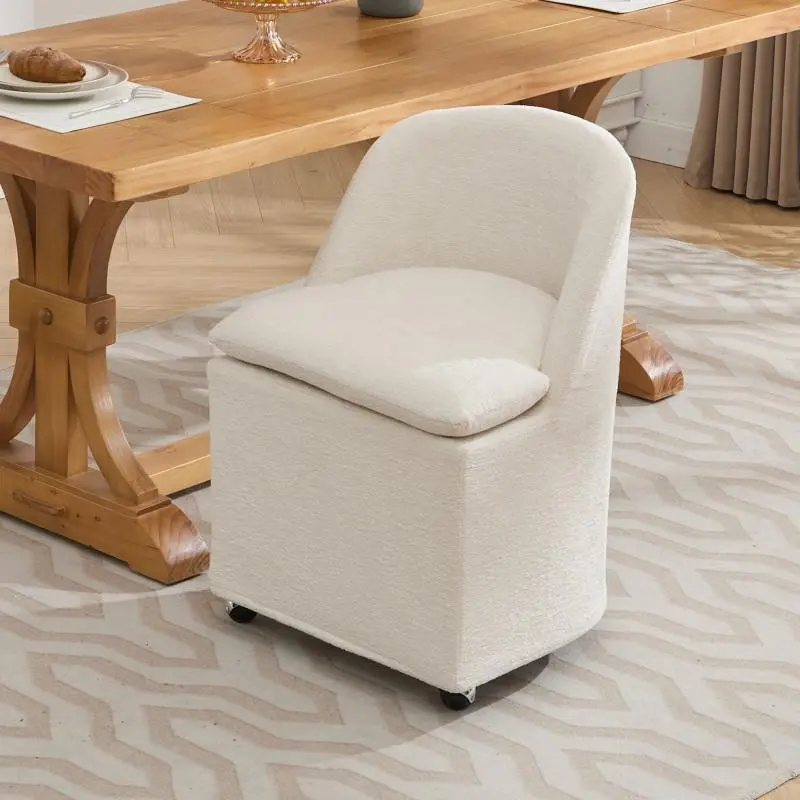 Set of 2 Chenille Fabric Dining Chairs With Universal Wheels,Beige non-slip bottom petal large storage space