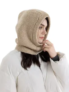 Women's Plain Knit Balaclava Hat, Fashion Street Style, Windproof Warm Elastic Wool Blend Beanie for Fall & Winter Outdoor Use