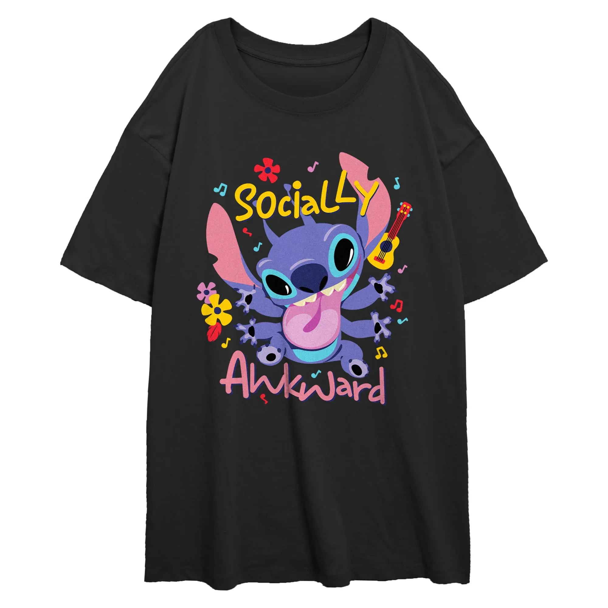Juniors Womens Lilo & Stitch Funny Awkward Stitch T Shirt