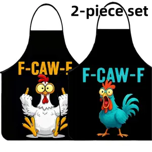 Funny FCAWF Chicken Pattern Chef Apron Set,2 Counts Polyester Kitchen Apron for Cooking,Christmas Gift,Valentine's Day Gift, Winter Apron for Women,Funny Aprons,Nails Design Tool,Nail Tech,Nails Art,,Nails First