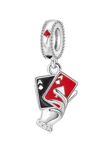 Copper Plated Silver Color Poker Charm Pendant, Zircon Embedded, Cute Animal Pattern, All Seasons, Perfect Gift for Friends