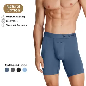 Tommy John Men’s Cotton Boxer Brief 6” | Breathable Moisture-Wicking Underwear | Contour Pouch, No Roll Waistband, Stretch Fit, Tagless Comfort