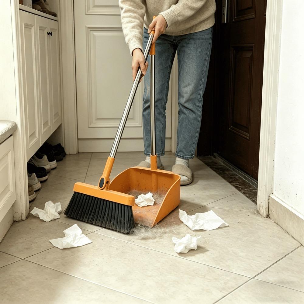 2pcs Long Handle Broom & Dustpan Set – Rotatable Floor Sweeper for Bathroom, Home,  Kitchen, Wood Floor & Pet Hair Cleaning