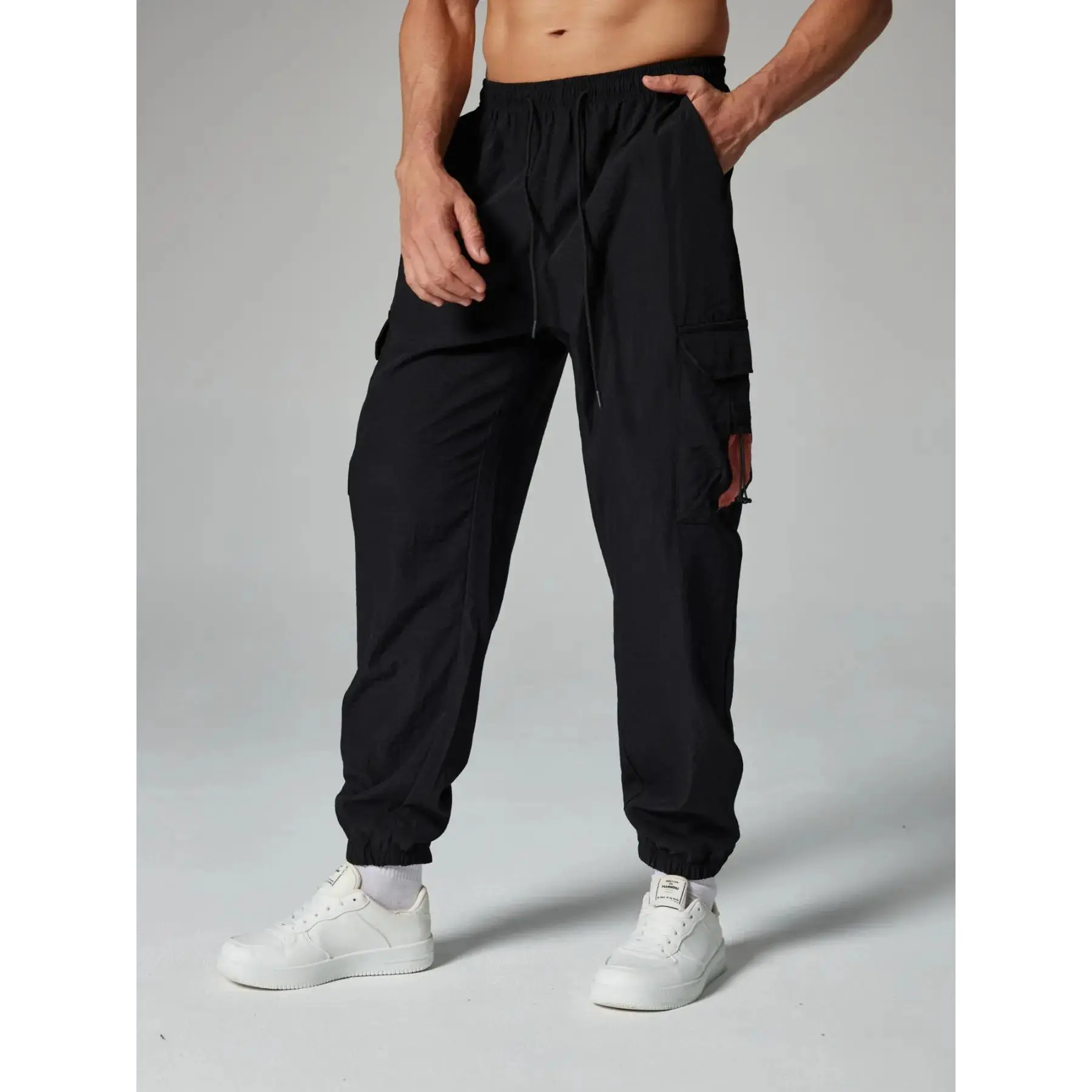 Men's Ultra-Light Fabric Cargo Joggers, Quick Dry, Breathable, Relaxed Fit, Adjustable Drawstring Elastic Waist, Large Side Flap Cargo Pockets, Windproof, Machine Washable, Contrast Print Casual Pants for Teen Boys & College Students