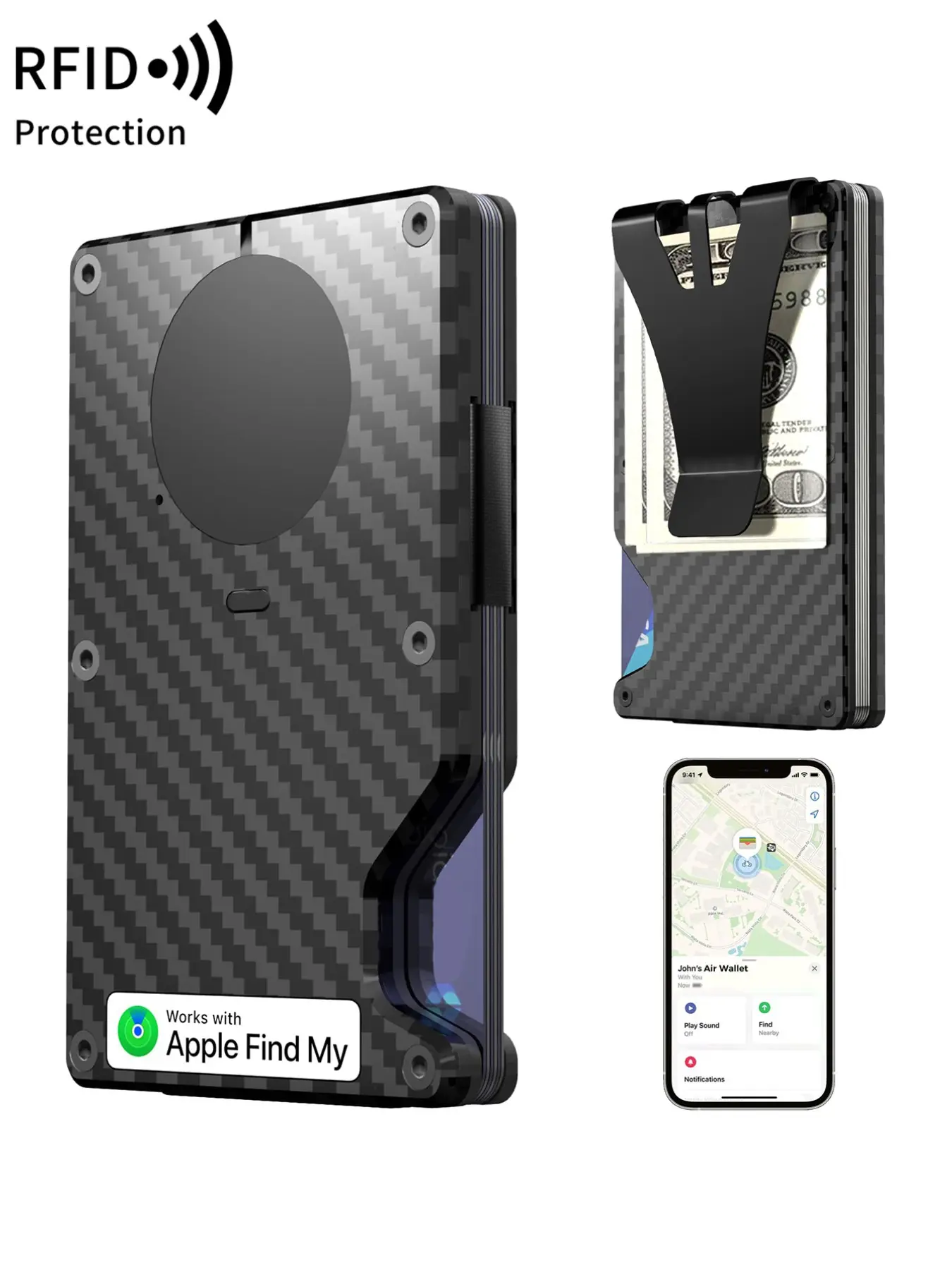 Men's Air wallet, Rfid shielded wallet, Rfid wallets, Rfid Protected Wallet, with Apple location function, trackable clip, RFID shielding, compact design, for daily and business use, as a gift for men and women, not compatible with Android system