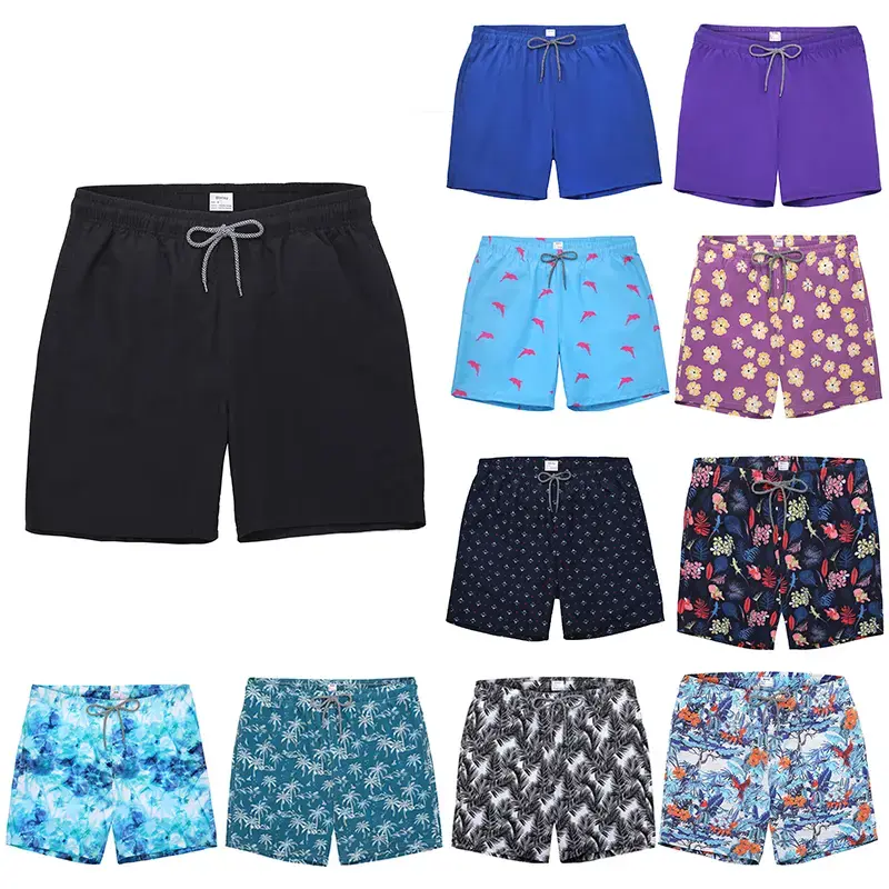 Men's Swim Trunks with Tropical Print Patterns, Hawaiian Style Polyester Blend Boardwear with Mesh Lining for Surfing Run, Swimsuit, Multi-Size, Beach Sports, Quick Drying, Lightweight Mesh Men's Sports Shorts, S/M/L/Xl/Xxl