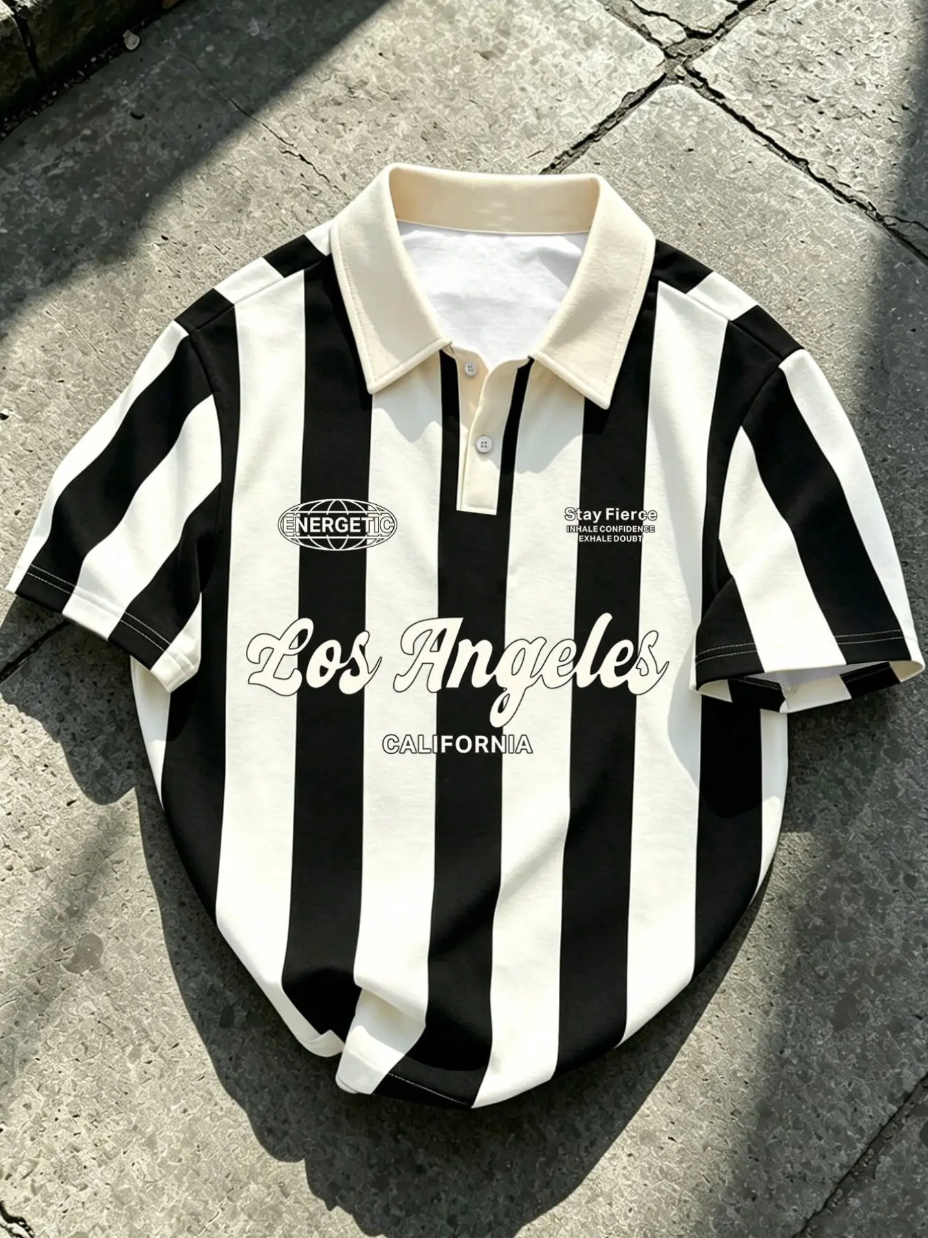 Men's Summer Striped Color Block Casual Polo Shirt, American Retro Street Style Printed Top, Fashion Polo Shirt for Daily Wear