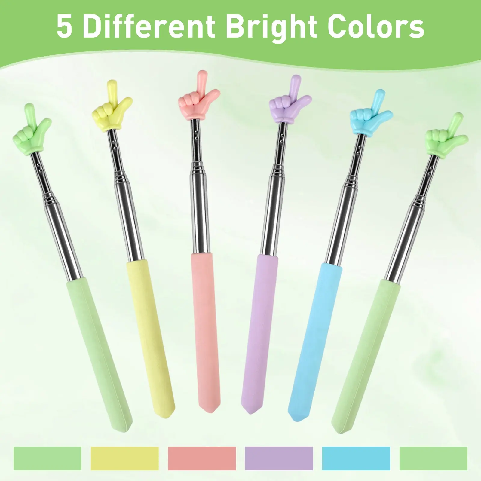 6pcs Pointer Finger Stick, Extendable Colorful Finger Pointer Stick, Mini Retractable Teacher Pointer for Presentation, Whiteboard, Blackboard, Classroom Supplies, High Visibility, Visual Aids
