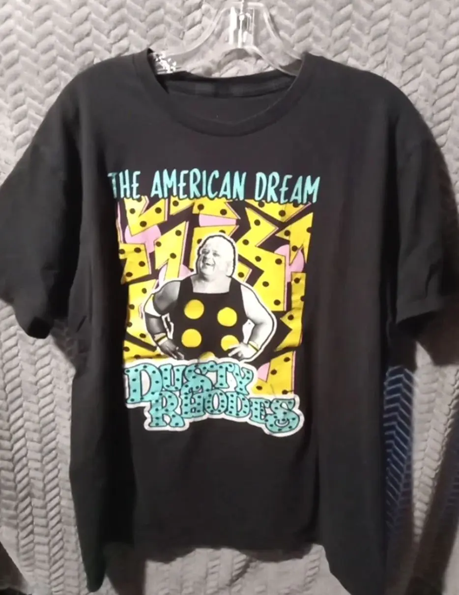 Women's Short-Sleeve The American Dream Dusty Rhodes Black T-Shirt - Smooth, Seamless, Casual, Reinforced Hem, All Sizes, Style 8D927 5, Shortsleeve, Classic, Cotton, Embroidery