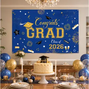 A Graduation Season Essential 10.7in x 11.1 in Graduation Decorations 2026 – Class of 2026 Congrats Grad Backdrop, Blue & Black Graduation Banner, Large Photo Booth Background, Graduation Party Supplies Must-Have, Graduation Gift Idea