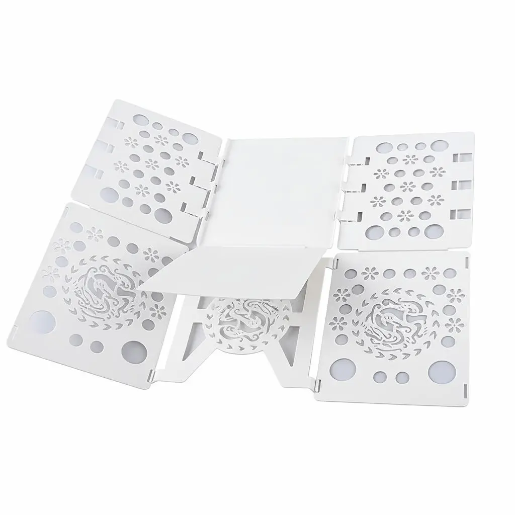 A Convenient Folding Board for Quick Clothing Storage, Made of Durable Plastic with Vibrant Patterns. Its Space-Saving Design Allows for Efficient Organization of Clothes Laundry White
