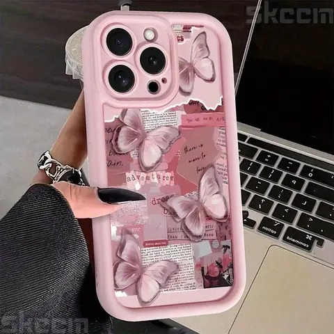 Cute Pink Butterfly Flowers Slim-Fit Silicone Phone Case for iPhone Series, Protective Shockproof Multi-Model Accessory with Full Cover Camera Protection, Phone Accessories for iPhone 17 Air/16/15/14 Pro Max/13/12/11/XR/XS Plus