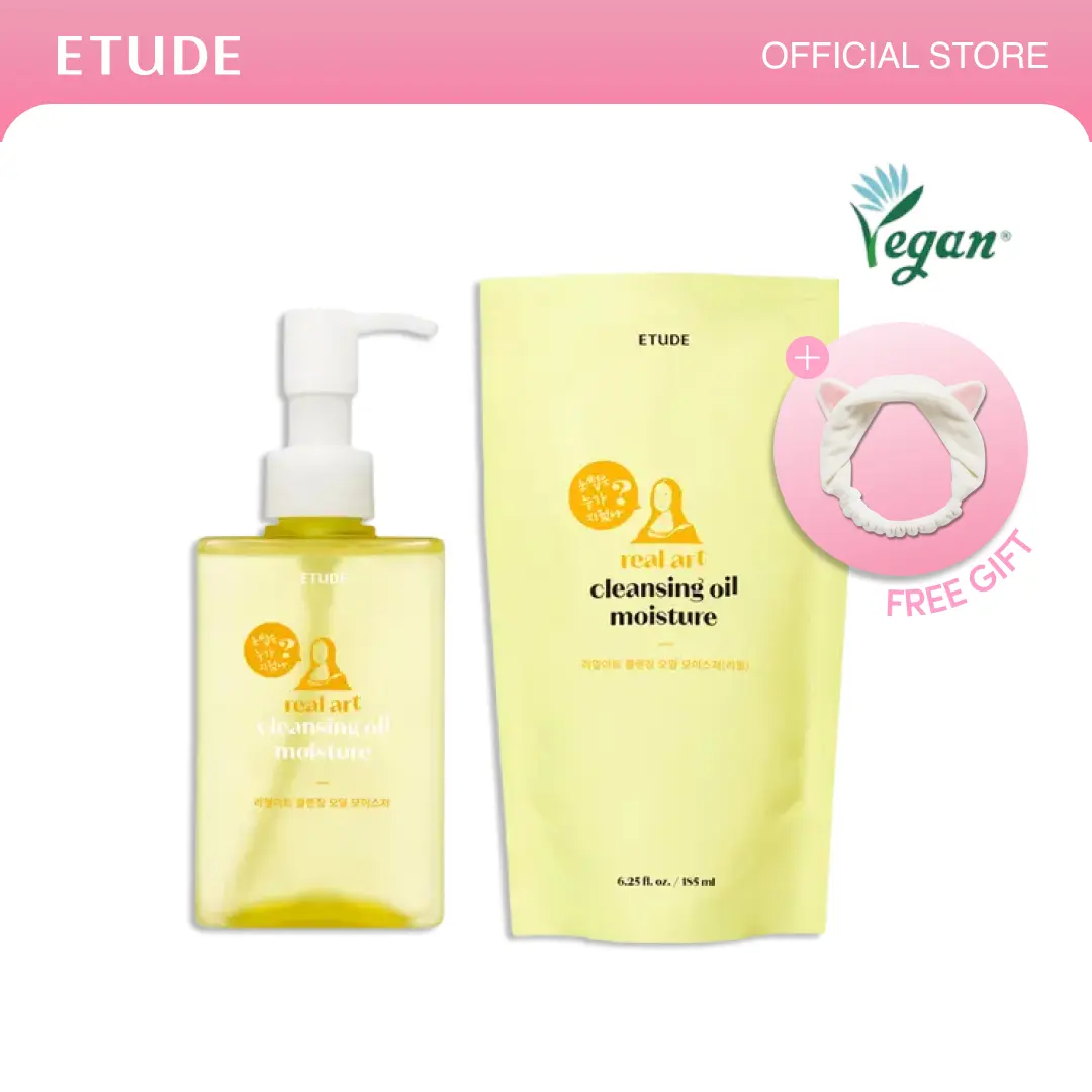 [ETUDE Official] FREE Hairband Gift | Real Art Cleansing Oil Moisture 6.25 fl oz (185ml) + Refill 6.25 fl oz (185ml) set | Deep Pore Cleansing | Gentle Makeup Melting | Hydrating Formula | DealsForYouDays