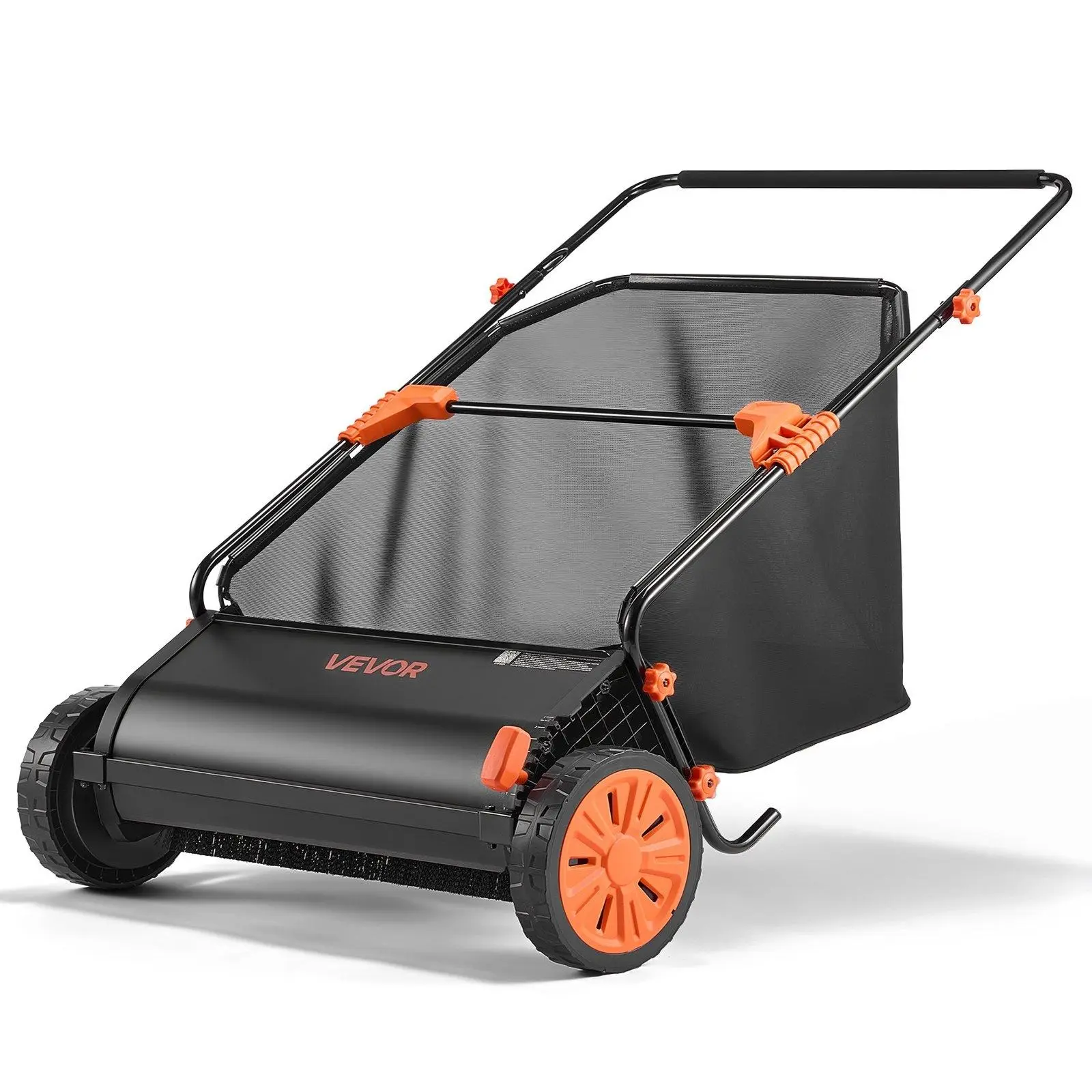 【Summerfinds】 VEVOR Push Lawn Sweeper, 30 in Leaf & Grass Collector with 12 cu. ft. Hopper Bag, Adjustable Brush Height & Spinning Brushes, Heavy Duty Yard Sweeper with Rubber Wheels for Leaves Grass Cleanup
