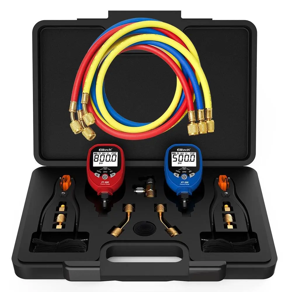 Elitech PT-500&PT-800 Pro Wireless HVAC Digital Manifold Gauge with 59'' Charging Hoses