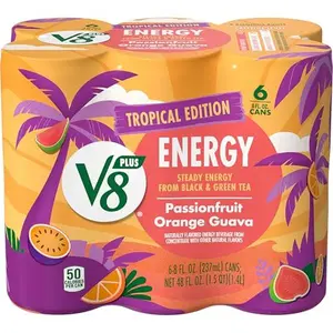 V8 +Energy Passionfruit Orange Guava Juice Energy Drink, 8 fl oz Can (6 Pack)
