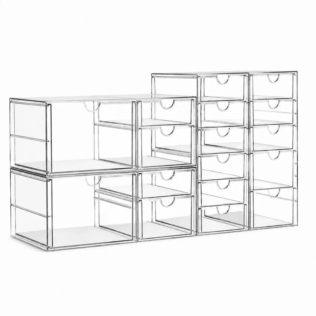 Acrylic Organizer with 17 Drawers – 4 Set Clear Stackable Drawers for Makeup, Desk & Craft – Dustproof & Waterproof