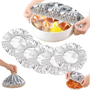 Elastic Aluminum Foil Food Covers Reusable Lids Fit Bowls Plates Keep Fresh Warm For Home Parties Picnics Meal Prep Leftovers Microwave Safe Easy Clean Replace Plastic Wrap 50Pack 100Pack 150Pack Fit 411 Inches Practical Kitchen Tool