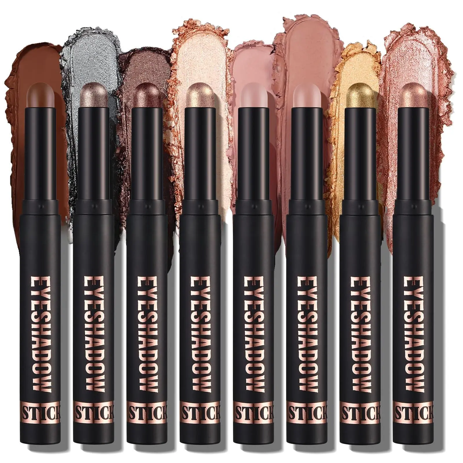 8 PCS Eyeshadow & Contour Stick Set, Cream Makeup Pencils with Matte & Metallic Finishes, Waterproof & Long-Lasting Daily Cosmetic