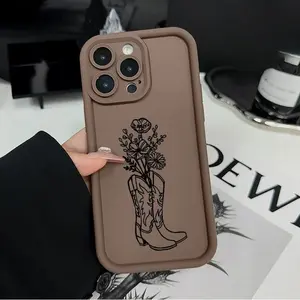Phone case for iPhone 17 Air 11 12 13 14 15 16 Pro Max Cowboy Boots Flowers Shockproof Silicone TPU Bumper Drop Protection Soft Cover