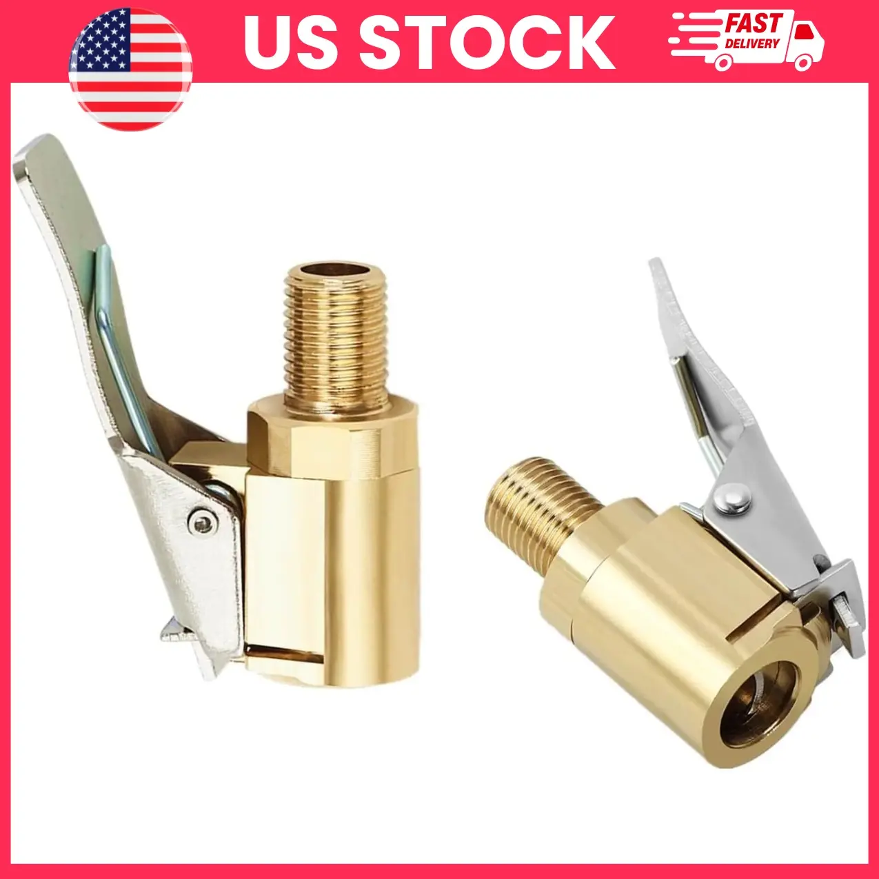 Tire Air Chuck, Brass Tire Inflator Adapter, Locking Air Chuck Clip On Nozzle, Heavy Duty Tire Inflator Connector for Air Compressor Pump, Leakproof Tire Valve Chuck for Car Truck Motorcycle, Garage Air Hose Fitting Accessories Summer Road Trip Tool