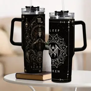 Sleep Token Zodiac Symbolism 40oz Insulated Stainless Steel Tumbler - Insulation, Handle, Straw, Portable Refillable Insulated Storage Bottle for Home Cold/Hot Use (Home Supplies Organizer)