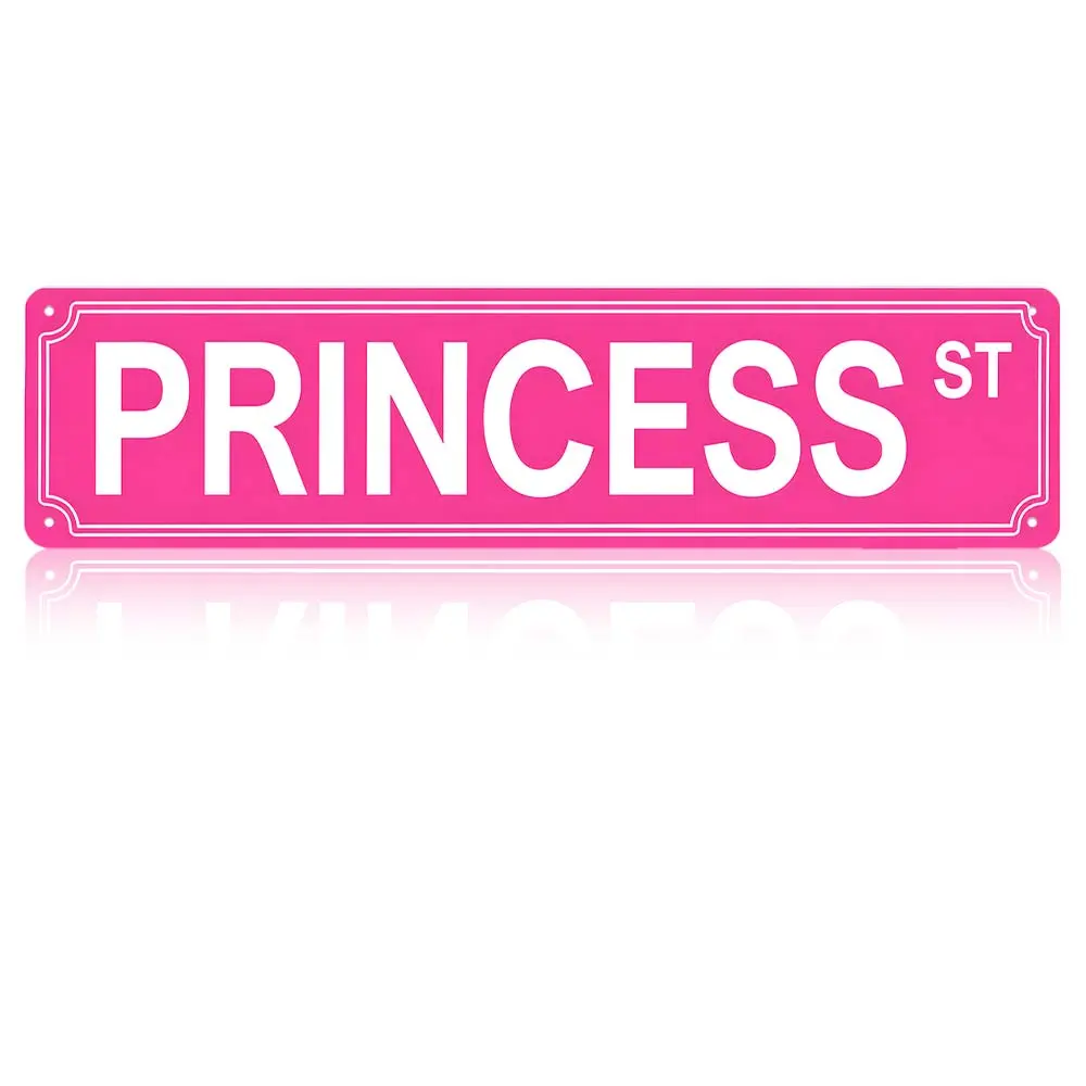 Aluminium Pink Vintage Princess Street Sign, 4×16 Inch Metal Wall Art, Girly Bedroom Decor, Adorable Home Signs, Rustic Room Decor for Girls’ Nursery Plaques