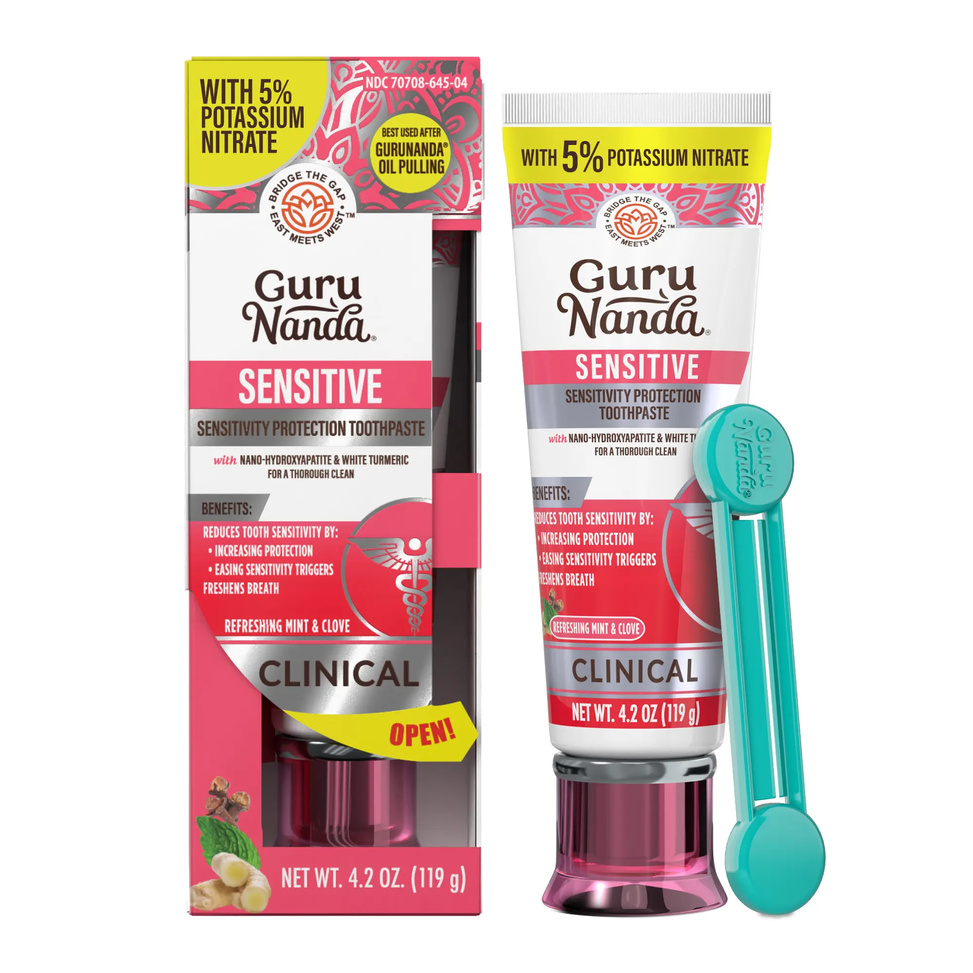 GuruNanda Sensitive Toothpaste – 5% Potassium Nitrate for Tooth Sensitivity Relief, Nano Hydroxyapatite & White Turmeric, Fluoride-Free, Natural Clove Mint, 4.2 oz Toothpaste Alternative
