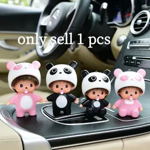Cute Panda Keychain Cartoon Monchichi Vinyl Hanging Decoration Model, Toy Doll Birthday Gift, Desktop Ornament