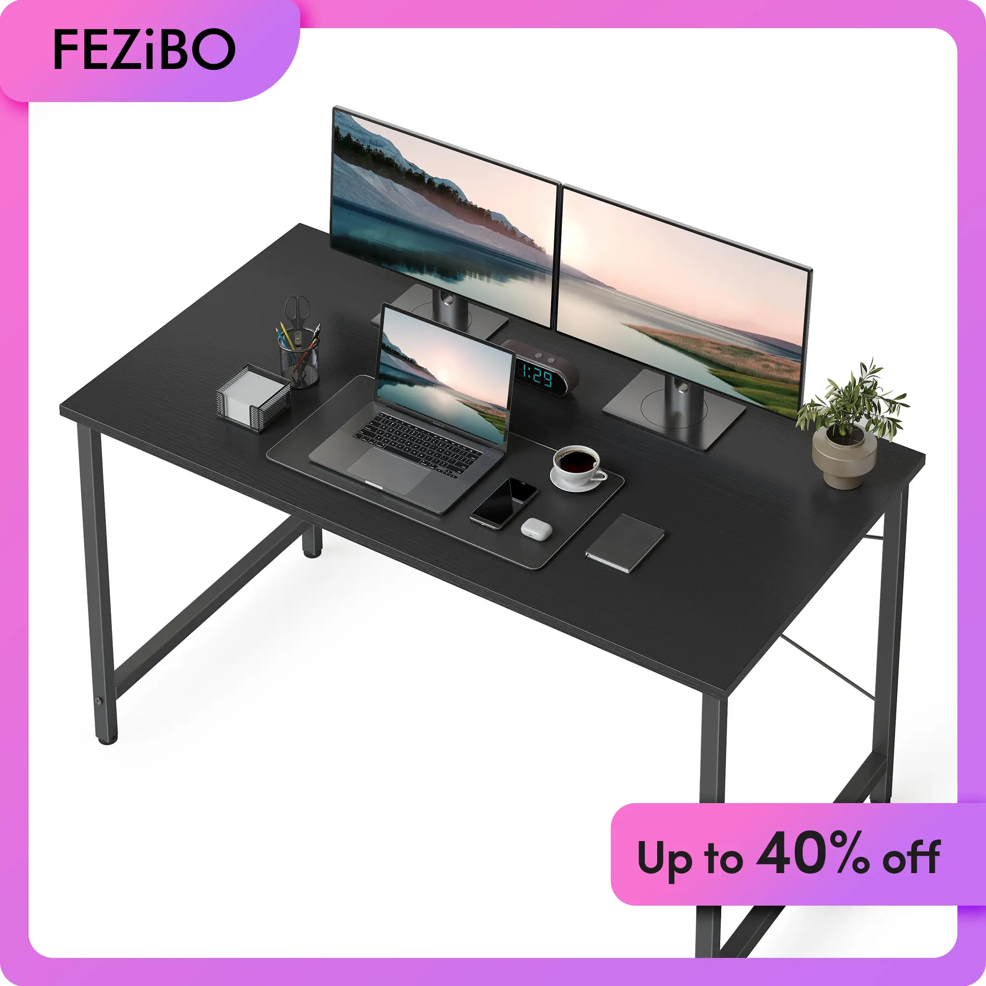 FEZiBO CubiCubi 32/40" Computer Desk, Modern desk for small spaces, Affordable Desk for Bedroom, Dorm Essentials, Study, Writing, Black, white, rusti