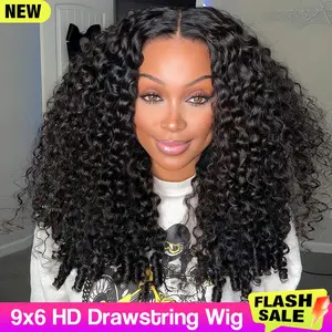 OQ HAIR 9x6 HD Burmese Curly Wear Go Wig 220% Density Glueless M-Cap Pre Cut Lace Bleached Knots Human Hair Wigs Pre-Plucked Natural Hairline With Invisible Knots Vocation Hair Wigs