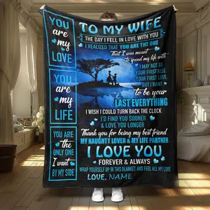 To My Wife Letter Blanket, Slogan Print Blanket, 1 Count Soft Throw Blanket, Air-conditioned Room Blanket, Warm Nap Blanket for Home Office Travel Camping