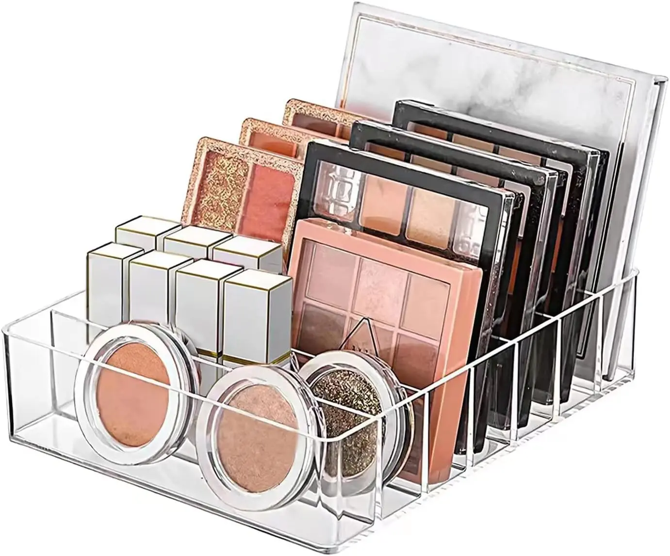 Clear Acrylic Makeup Organizer for Eyeshadow Makeup Palette Organizer, 7 Slots Cosmetic Organizer for Vanity Countertop & Drawer, Fits Palettes Blushes Lipstick or Other Small Items