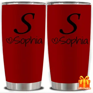 Personalized Stainless Steel Tumbler 20oz - Custom Name/Initials/Text - Double-Wall Insulated Cup with Leakproof Lid & Elegant Cursive Lettering - White with Black Lettering - Ideal Gift for Valentine's, Birthday, Office, Travel - Ideal for Her, Him, Boss