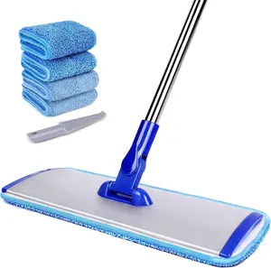 18" Professional Microfiber Mop for Floor Cleaning - Flat Mop with Stainless Steel Handle, Includes 4 Reusable Washable Mop Pads and Brush, Ideal for Hardwood Floors