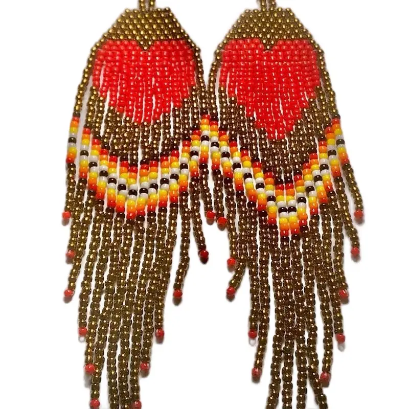 Native American Valentine’s Day Beaded Earrings - Handmade with Intricate Beadwork, Unique Design, Heart-Shaped Patterns