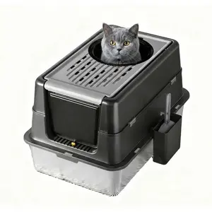 Stainless Steel Extra Large Enclosed Cat Litter Box with Dual Entry – 23.6" x 15.75" x 17.1" Metal Litter Pan with Flip-Top Lid & Removable Design for Easy Cleaning, Ideal for Small to Large Cats
