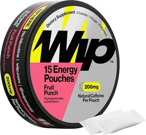Wip Energy Pouches, Sugar Free Blend with 200 MG Natural Caffeine, B Vitamins, Minerals & L Theanine for Energy Support, Pre Workout for Active Lifestyles, Fruit Punch, 1 Can, 15 Pouches