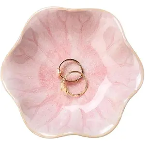 Lotus Leaf Shape Decorative Ring Tray, Small Key Bowl, Ceramic Trinket Tray Jewelry Dish Organizing Necklace Earrings, Home Decoration for Mom Best Friend Sister, Pink.