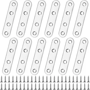 Mending Plates Flat Brackets 12 Pcs Stainless Steel Straight Brace Brackets Corner Fixing Joining Plates for Furniture with 48 Screws