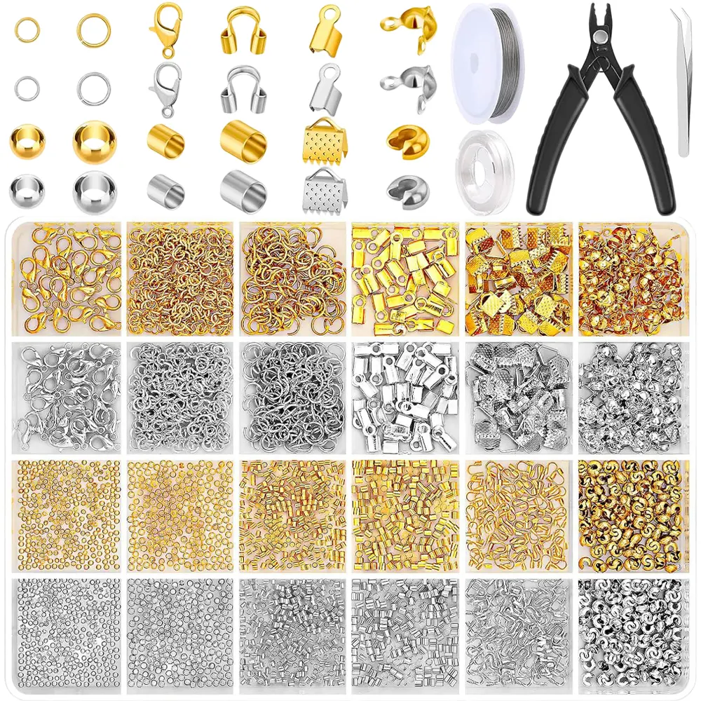 2384Pcs  Crimp Beads for Jewelry Making, Incliding Crimp Bead Covers, Crimp Tubes, Knot Covers, Jump Rings,Wire Guardians, Crimping Pliers, Elastic String for Bracelets Necklaces Making - Home Improvement.