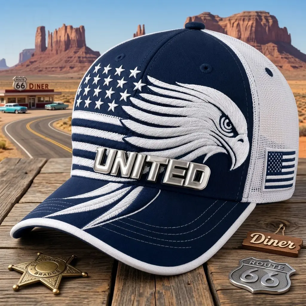Men's 3D Eagle US Pride Trucker Hat - United States Flag Mesh Sports & Outdoor Cap, American Flag, Metallic, Baseball Cap, Adjustable, All Seasons, Stars & Stripes, Stars Panel, Unisex, Breathable, Snap, 3D Eagle Badge, Adjustable Snap, Outdoor Wear