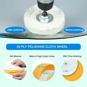 6 Pack Polishing Wheel for Bench Grinder Buffing Wheel 4 inch White Cotton (50 Ply) for Buffer Polisher Medium Polish Pad with 1/2 Inch Arbor Hole,Tools & Hardware kit Hand Tool Kit