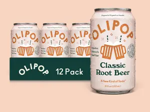 OLIPOP Classic Root Beer Prebiotic Soda – Low Sugar Creamy Root Beer Drink (Pack of 12)