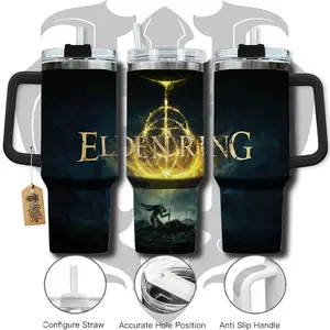 HardTimesMerch - Elden Ring #1 40oz Handle Tumbler Stainless Steel Travel Mug, Game Inspired Vacuum Insulated Cup, Large Iced Coffee Tumbler, Manga Fighter Drinkware, Gamer Gift for Him Her